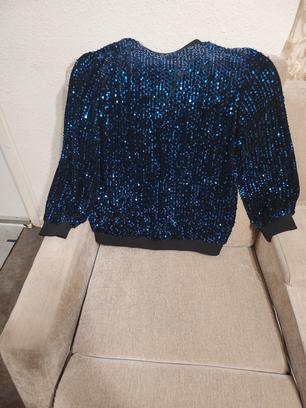 Women's Black and Blue Sequin Bomber Jacket